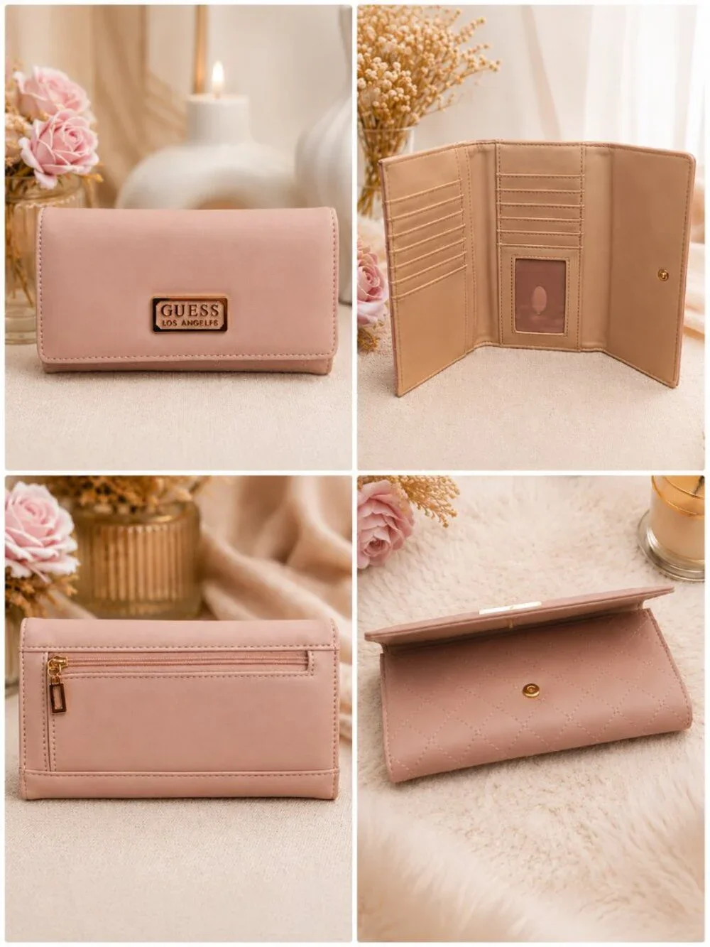 🌸 GUESS Blush Pink Wallet • Excellent Condition • Gold Logo • Chic & Spacious
